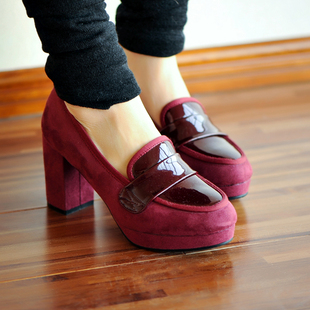  春季新款女鞋防水台粗跟单鞋 优雅英伦风OL高跟鞋 气质女式鞋