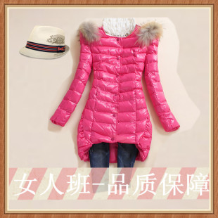 女人班 包邮 冬装新款韩版圆领真毛中长款棉衣女棉服棉袄672