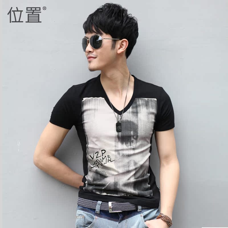 男装V领修身打底半袖...