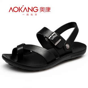  aokang/奥康夏季新款正品男士沙滩真皮鞋休闲夹趾凉鞋男鞋子