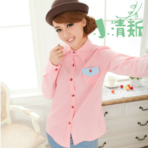 糖果色长袖开衫衬衣...