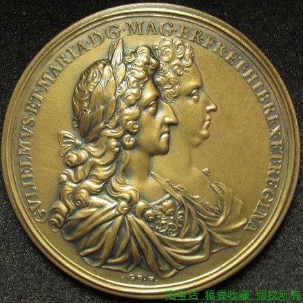 荷兰历史铜章 1689年廉与其妻子玛丽双王共治