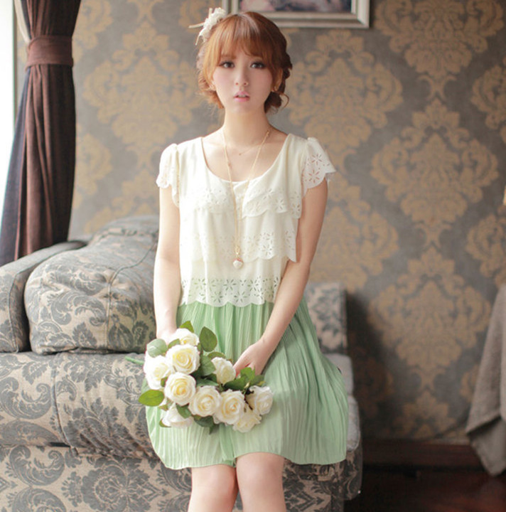 清新拼色日系甜美...