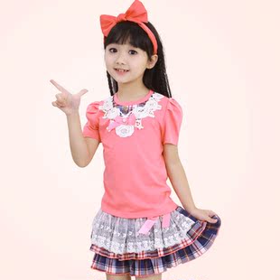  夏装女童套装学院风儿童韩版校服两件套童装裙子格子短裙