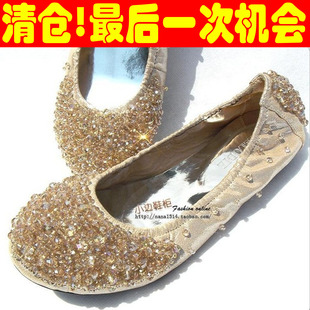  清仓促销!单鞋MELODIE串珠水钻婚鞋羊皮平底鞋平跟女鞋船鞋瓢鞋