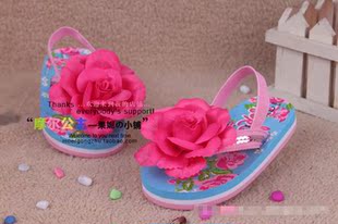  EVA 最热欧美大花朵女童夹趾拖鞋 唯美韩版儿童公主夏季软底凉鞋