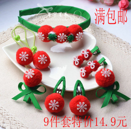 儿童头饰 发饰发夹卡 宝宝发夹蝴蝶结圣诞系列发夹发箍9件套的价-淘宝网