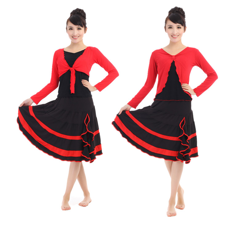 批发正品中老年广场舞服装秋冬新款系带长袖大摆裙拉丁舞蹈服套