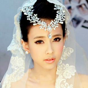  珍珠水钻额饰 韩式婚纱配饰品 短发新娘头饰套装皇冠结婚发饰耳环
