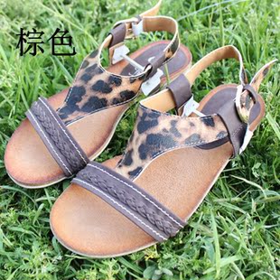  特价超值欧美风复古豹纹罗马凉鞋平跟平底女凉鞋 很好走路的款