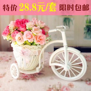  包邮 田园仿真花套装 干花绢花装饰花 迷你三轮车 假花摆件 落地