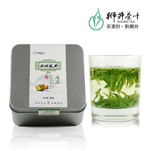  【9.9包邮秒杀新茶】【买三送一】狮井雨前西湖龙井茶 精美方罐