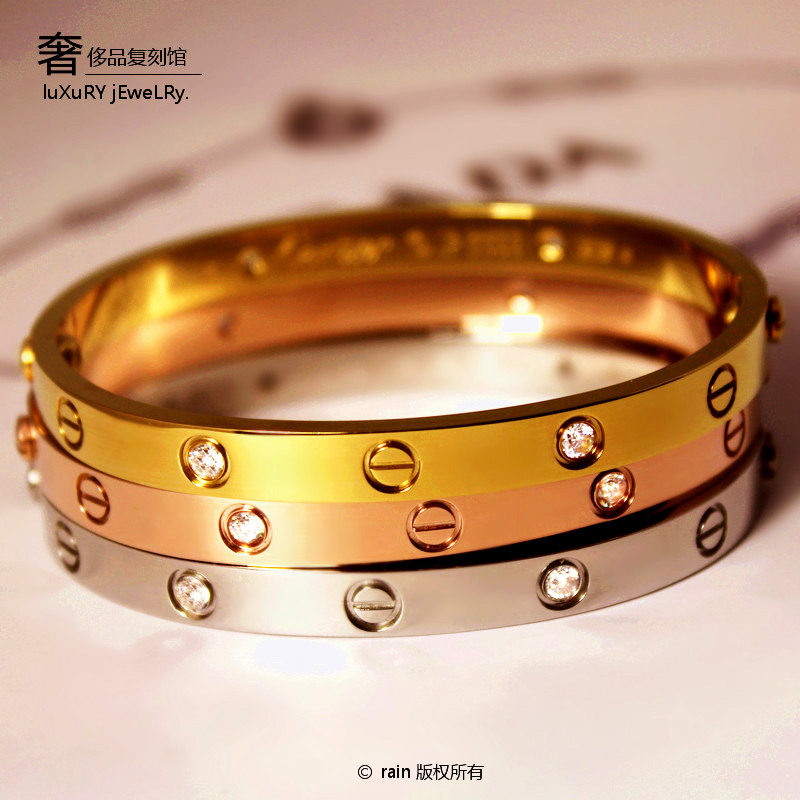 小辣椒明星同款 永恒之环love18K玫瑰金时尚钛钢手镯女式男士韩版 小辣椒明星同款 永恒之环love18K玫瑰金时尚钛钢手镯女式男士韩版