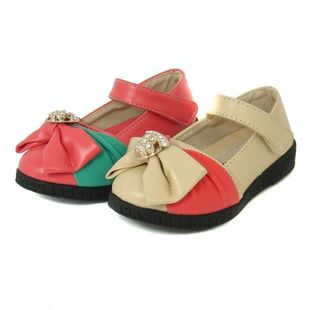  圆头女PU皮魔术贴水钻皮鞋青少年学生小孩子宝宝婴幼儿童鞋