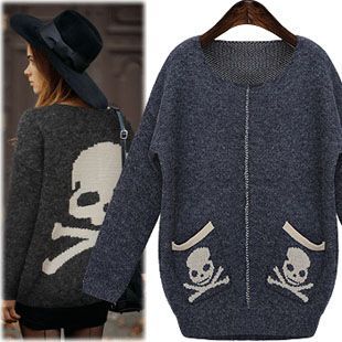 韩国代购<em>欧洲站</em>大码女装骷髅头<em>毛衣外套</em>秋冬休