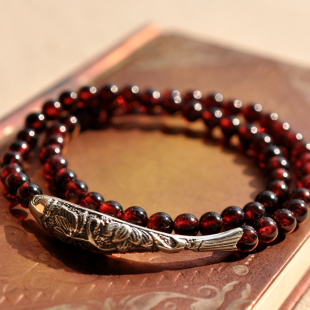  连年有余 天然巴西石榴石 酒红色 泰国进口925纯银 女士手链手串