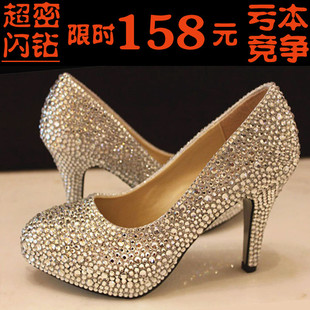  新款水晶鞋婚鞋水钻新娘鞋防水台透明超高跟鞋宴会鞋超亮钻