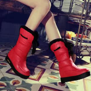  年货红靴 厚底内增高雪地靴清仓 中筒靴女靴子防水 过冬棉靴女鞋