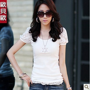  包邮夏装新款韩版女装T恤大码蕾丝拼接短袖打底衫潮夏装上衣t
