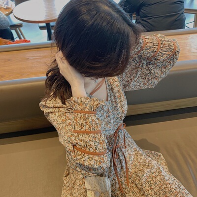 RoDear小狍 法式V领修身碎花雪纺仙女裙 复古气质连衣裙2020新款