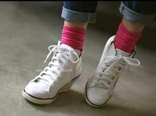  韩国代购正品女鞋13春新款休闲时尚系带皮带扣帆布鞋高跟坡跟单鞋