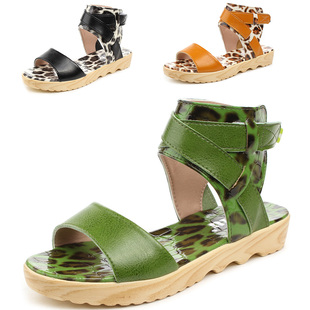  年夏季童鞋女童牛皮凉鞋儿童皮革拼接厚底凉鞋公主甜美真皮鞋