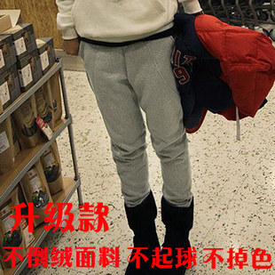  冬装新款 韩版大码运动卫裤加厚加不倒绒显瘦哈伦裤靴裤潮女长裤