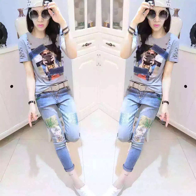 欧洲站夏季短袖t恤女修身印花体恤打底衫学生纯棉上衣2018新款潮