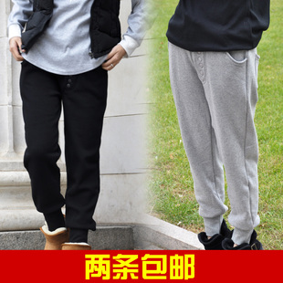  两条包邮韩版加绒抓绒单排扣休闲哈伦 运动裤 女 靴裤 小脚潮卫裤