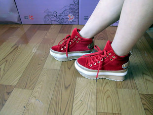  韩版超厚底松糕鞋高邦帆布鞋高跟鞋球鞋潮新款高帮女鞋松高鞋