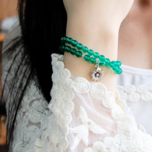  梨家特惠价 [顶级成色绿玛瑙配泰国纯银手链] 清新的风拂过脸庞