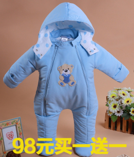  婴儿连体棉衣加厚 新生儿爬服哈衣包脚外出服冬装婴儿连体棉服