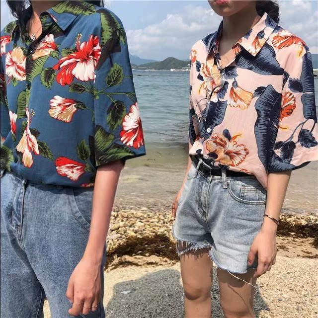 夏新款chic韩版学生花衬衣宽松polo衫复古港风ins印花衬衫短袖女在类目 女装/女士精品, 衬衫中 - 来自Buy2taobao.com提供专业的淘宝代购服务