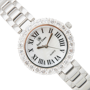  萝亚克朗Royal Crown 新款时装镶钻钢带时尚女表水钻表大表盘