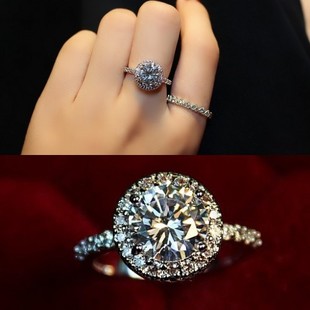  海外定制款TIFF*Y专柜铂金系列鸽子蛋两克拉钻戒指对戒婚戒