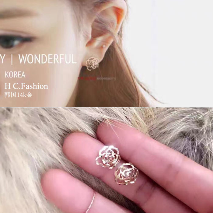 韓國正品10K/14k黃金耳釘耳環 玫瑰花切面超閃 耳釘在類目 飾品/流行首飾/時尚飾品新, 耳飾, 耳釘中 - 來自Buy2taobao.com提供專業的淘寶代購服務