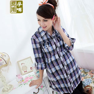 孕妇装 春秋装 孕妇格子上衣 新款时尚韩版衬衫 外出哺乳衣服春装|ruв категории Всё для беременных и кормящих, материнство, рубашка/шифон рубашка - от Buy2taobao.com для оказания профессиональной услуги покупки агента Taobao