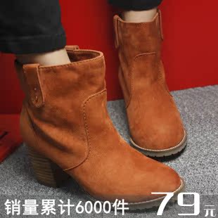  九龙鞋城12冬季女鞋子短靴子粗跟马丁靴女靴高跟冬靴裸靴英伦特价