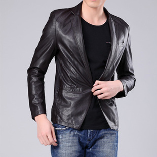  杰克琼斯冬季新款 男装简洁时尚短款皮衣 韩版 男士皮夹克