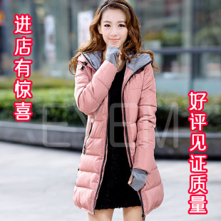  冬装新品女装连帽针织袖中长款加厚修身羽绒棉保暖棉衣外套女