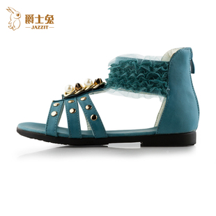  爵士兔女童鞋牛皮绣花橡胶夏季露趾套脚凉鞋 婴儿童装 亲子