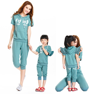  【正品】夏装天使翅膀纯棉亲子装儿童夏装母女母子装短袖套装