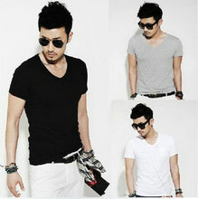 】 【Exclusive discounts washed solid color short-sleeve V-neck T-shirt men's short-sleeved shirt bottoming Korean men Slim models