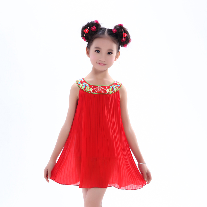 汪小荷特价新款女童装夏装儿童连衣裙红色公主