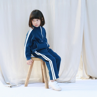 小鸡家冬季亲子加绒复古运动套装儿童长袖拉链童套装