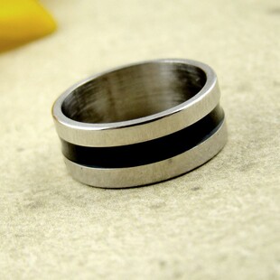  蘑菇街饰品 韩版保色不锈钢戒指黑白条纹戒指指环男款三款入3048