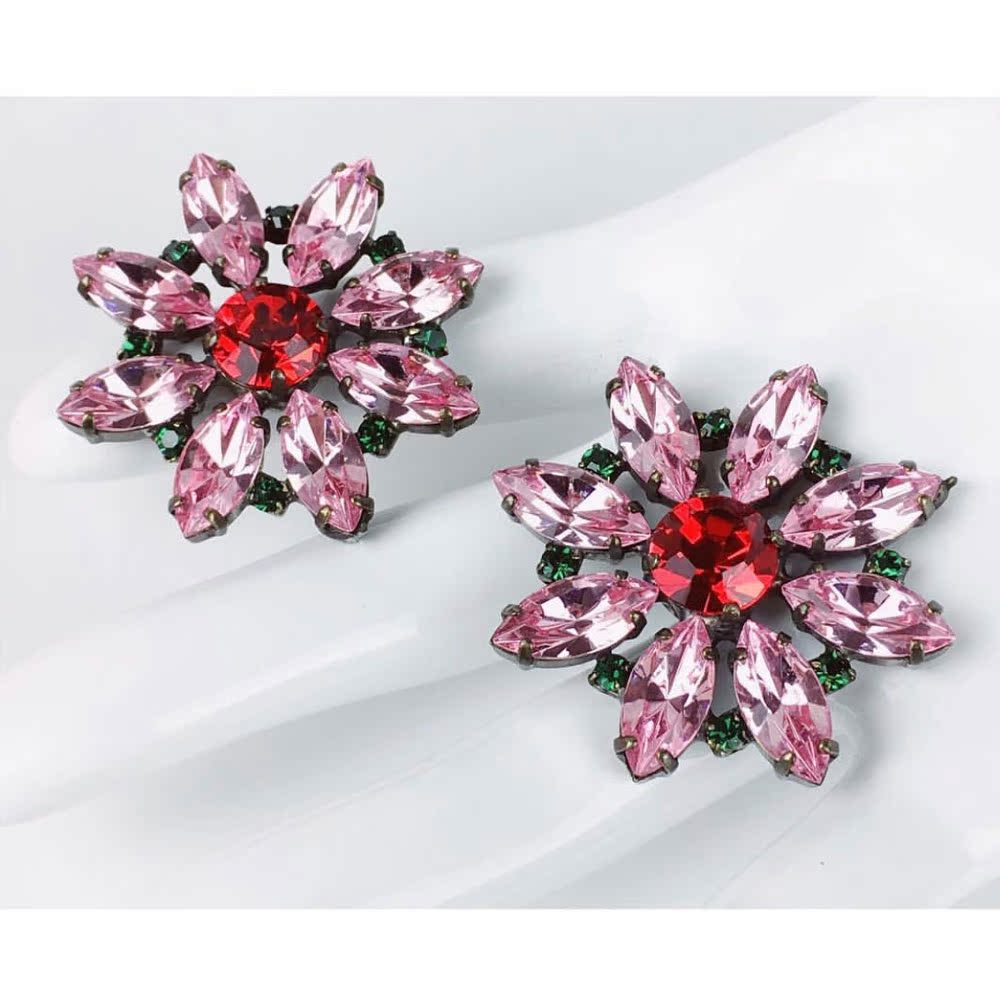 希腊Katerina Psoma 水晶花朵耳夹夸张大耳环撞色在类目 饰品/流行首饰/时尚饰品新, 耳饰, 耳夹中 - 来自Buy2taobao.com提供专业的淘宝代购服务