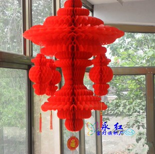 结婚婚房装饰布置拉花套装新款福喜字新房房顶喜庆大红纸灯笼6