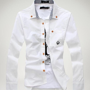  春秋男装新款男式韩版冬装修身衬衫男士白色蘑菇长袖衬衣男潮