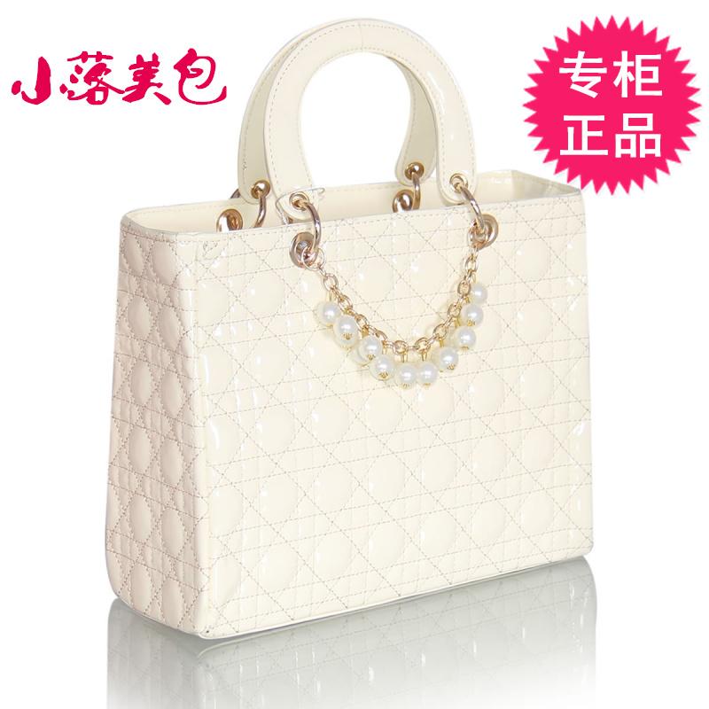 菱格手提戴妃包漆皮...